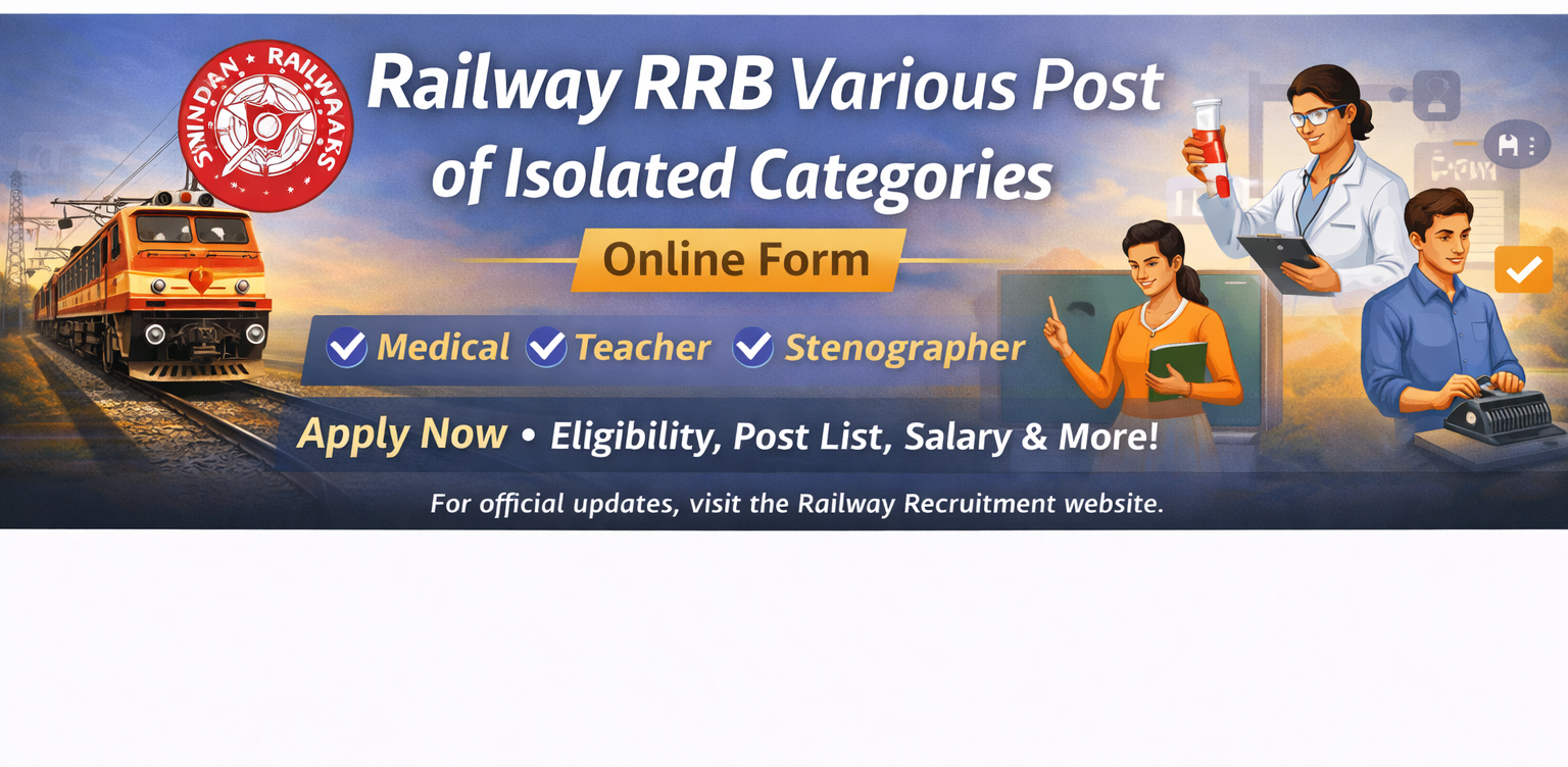 Railway RRB Various Post of Isolated Categories Online 2026